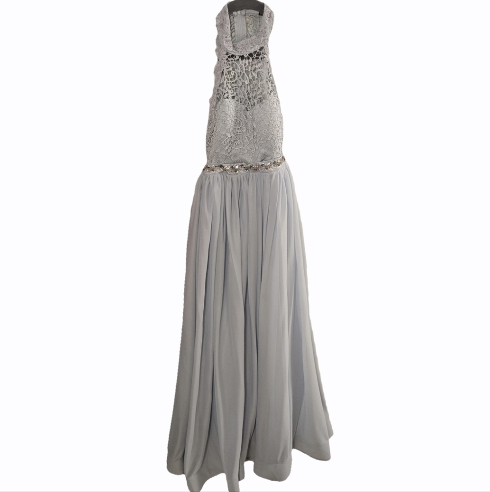 Sequin Hearts Light Gray Lace Dress